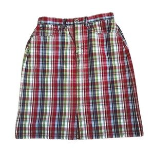 Like New- Eddie Bauer Red Plaid 5-pocket Mini Skirt, 100% Cotton, size Petite 4